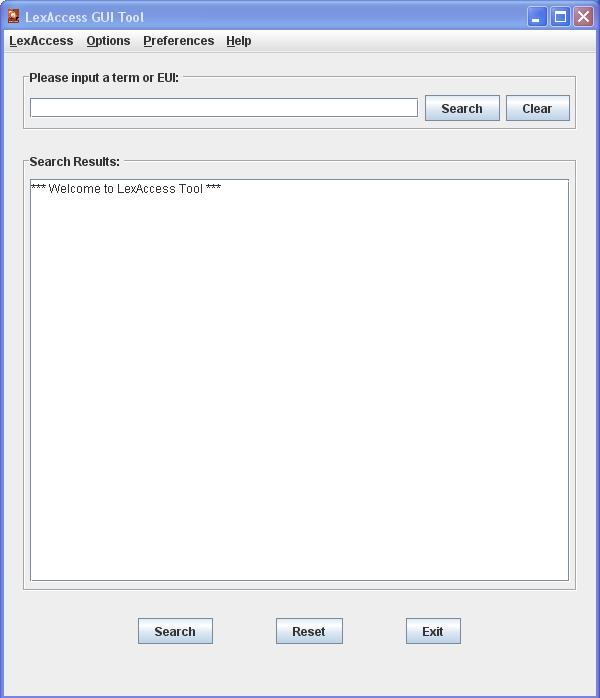 LexAccess GUI Tool - Starting screen