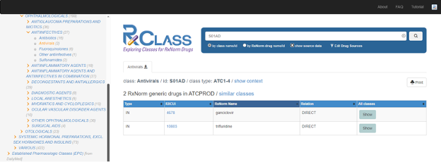 sample view of RxClass Browser